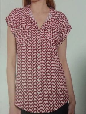 Jachs Girlfriend Women's Short Sleeve Tencel Blouse (Red Chevron, Size XL)